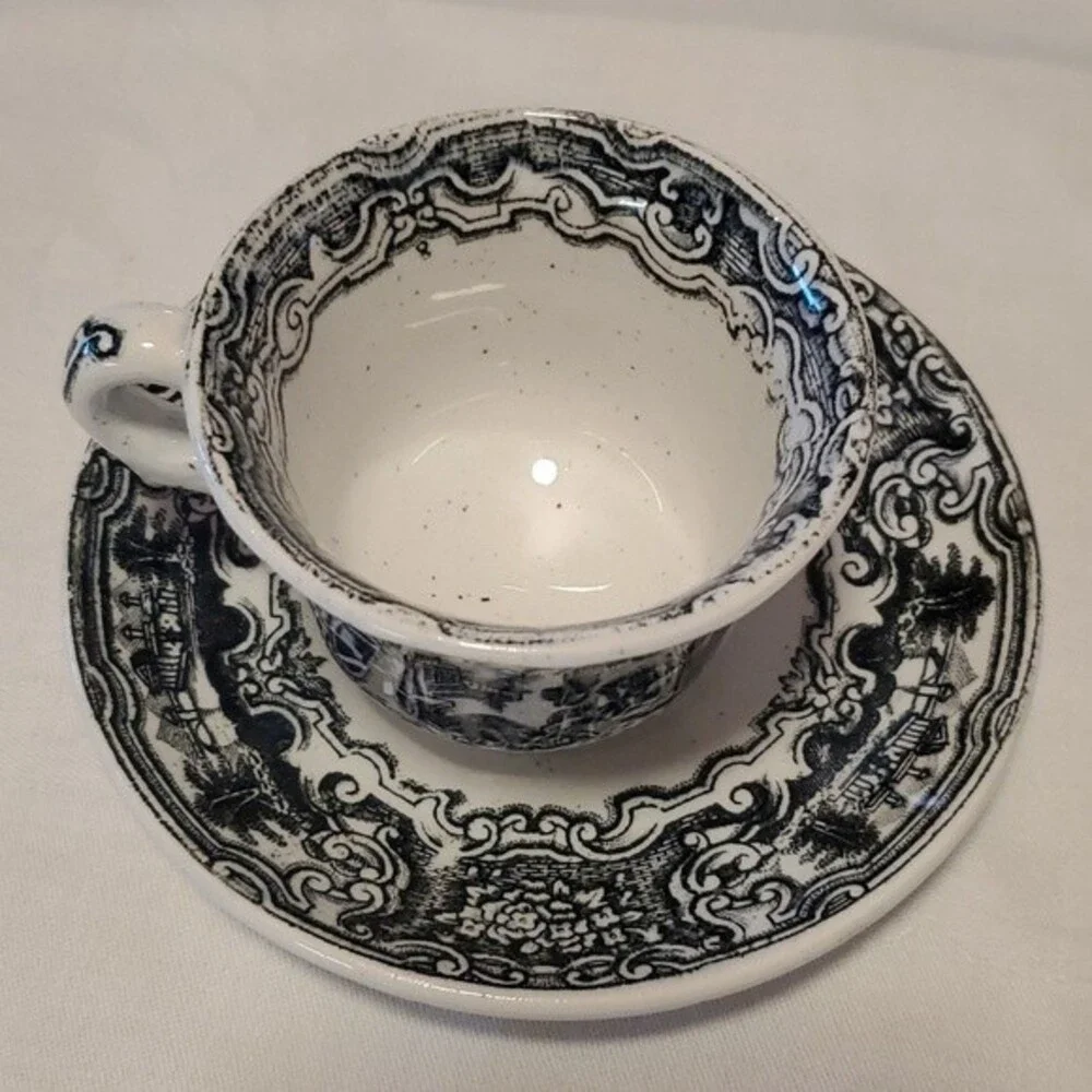 VTG La Cartuja de Sevilla “Vistas” Cup Saucer – Rare Black Transferware  Spain